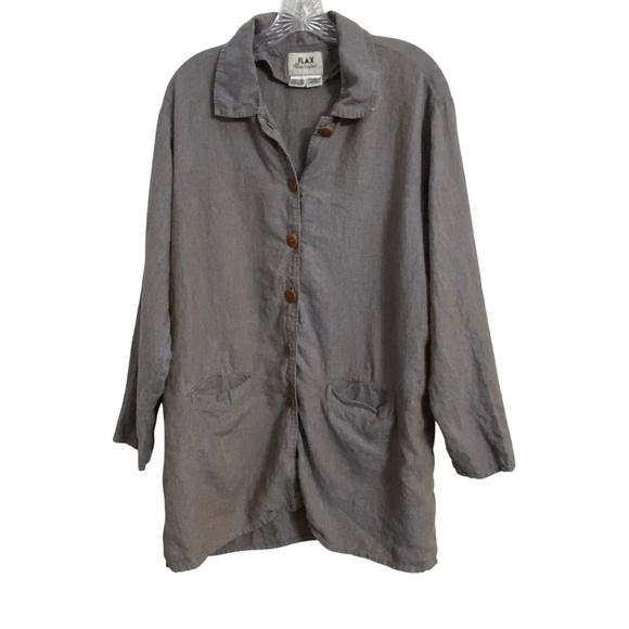 Flax Lavender Taupe Linen Shacket Button Down Top Artsy Oversize Lagonlook Med. - Picture 1 of 7